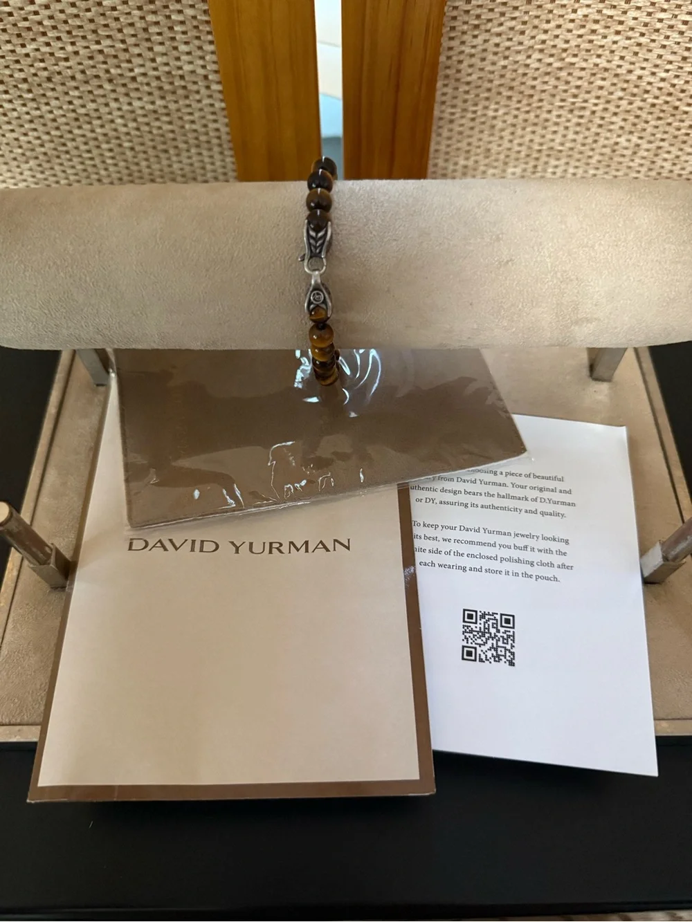 David Yurman Tiger Eye Beaded Bracelet with Silver Closure